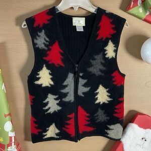 Susan Bristol Vintage‎ sweater Vest Christmas Holiday 100% Wool Zip Size Small